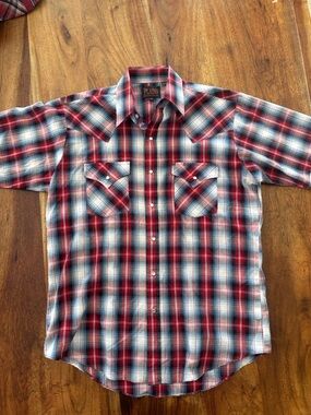 Red and Blue Plaid Short-Sleeve Western Shirt